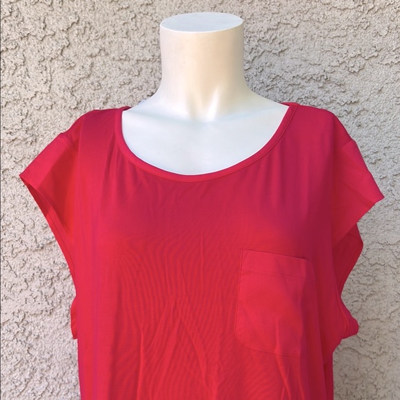Calvin Klein Hot Pink Super Soft Tee Cap Sleeve Shirt Blouse Top w Front Pocket - Picture 2 of 8